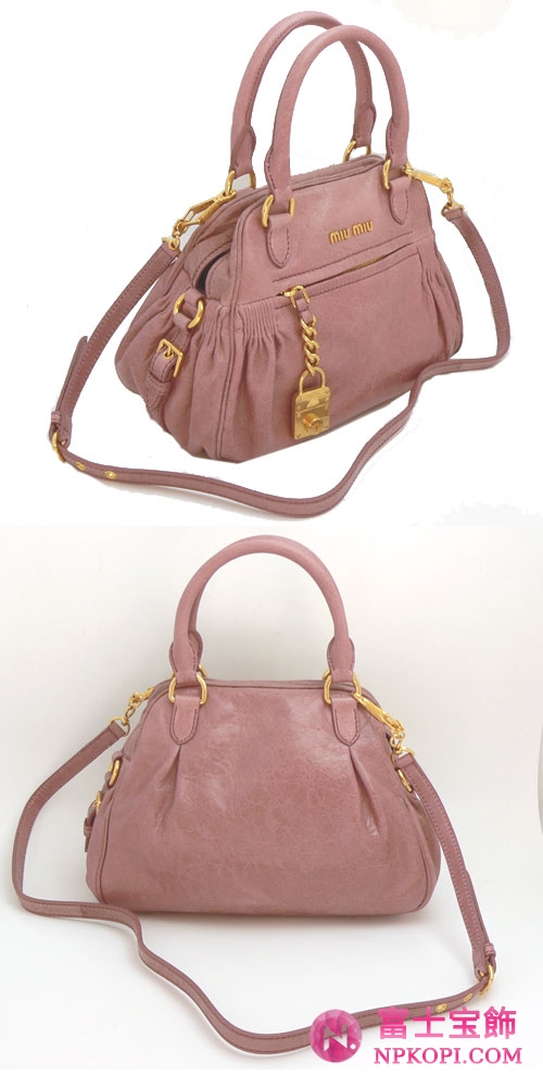 ミュウミュウ MIUMIU ハンドバッグ/ななめがけバッグ ショルダーストラップ 2WAY 南京錠チャーム ラムスキン アンティークピンク（ANTICO）RT0439 NAPPA CHARM